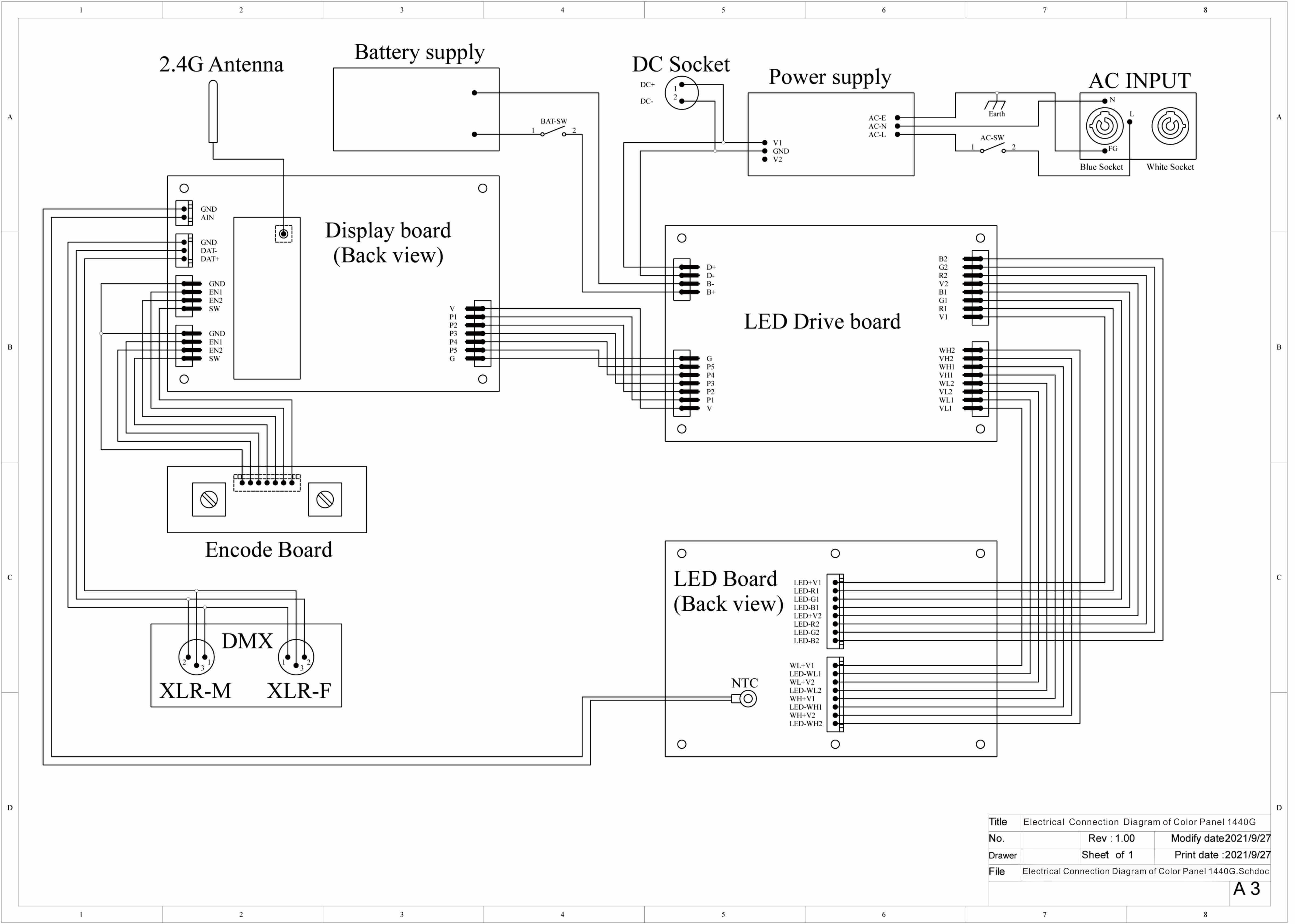 컬러 패널 1440G.Schdoc의 전기 연결 다이어그램