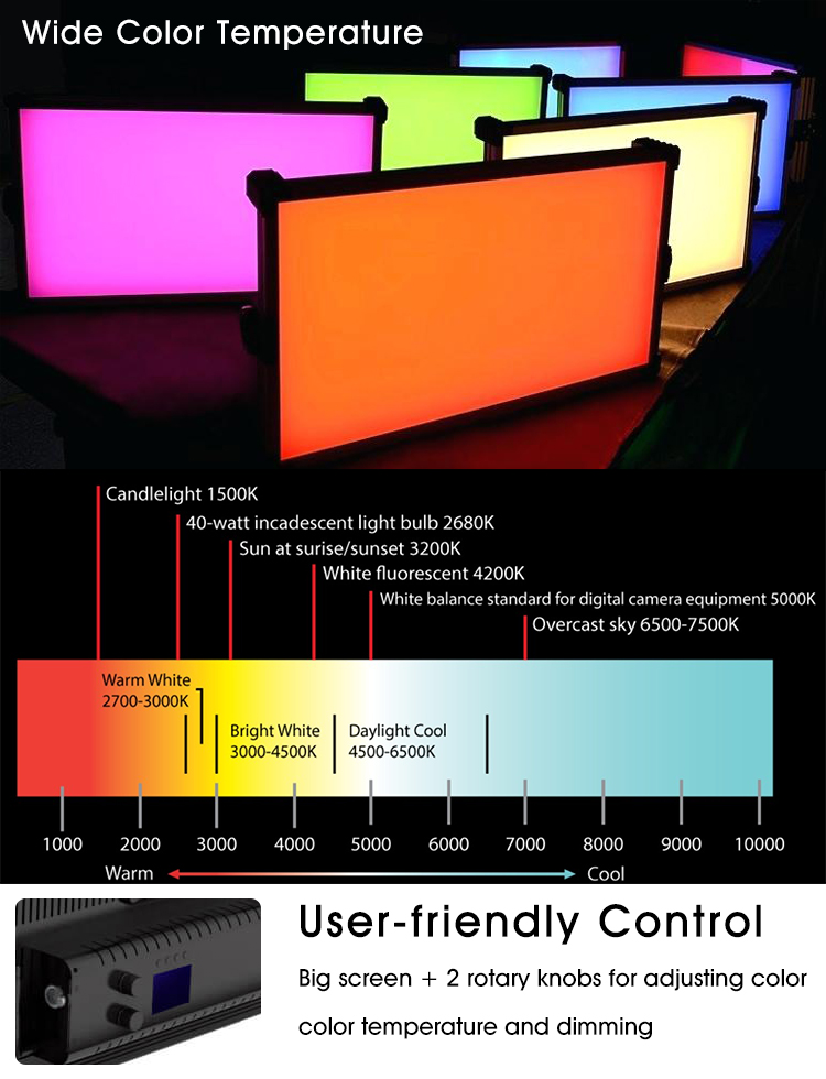 5RGB 및 2색 LED 비디오 패널 조명을 촬영하는 다채로운 비디오
